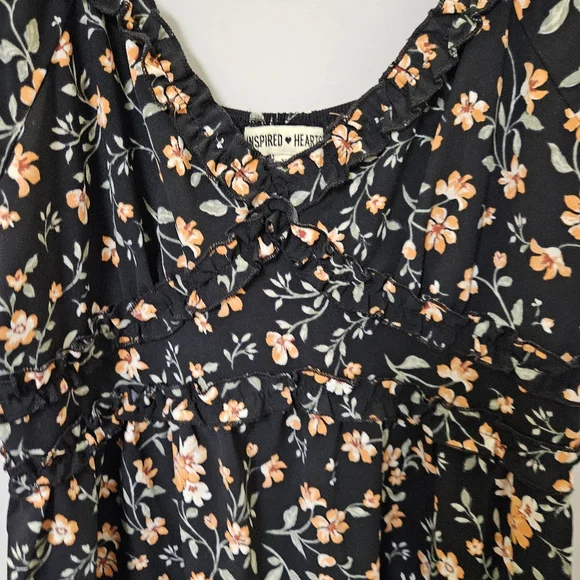 Inspired Hearts Floral Black Dress with Short Sleeves Size Xl - Picture 11 of 13
